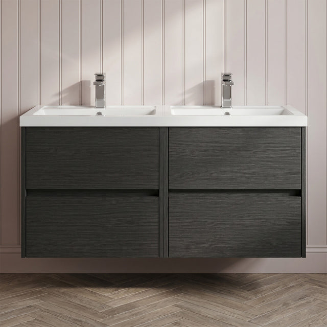 [BFED2204C] Chartley Contemporary 4 Drawer Wall Hung Vanity Unit with Double Basin, 1200mm, Choice of Colour - Silo