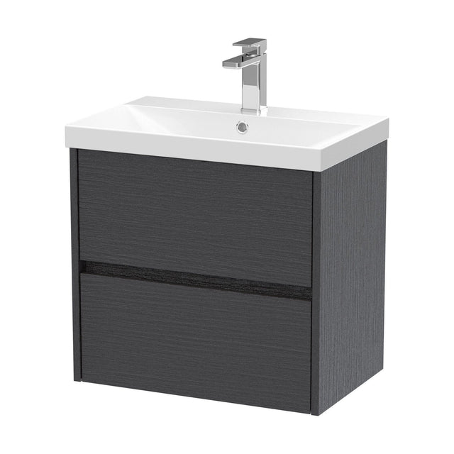 [BFED2204D] Chartley Contemporary 2 Drawer Wall Hung Vanity Unit with Thin Edge Basin, Graphite Grey Woodgrain, 600mm - Cutout