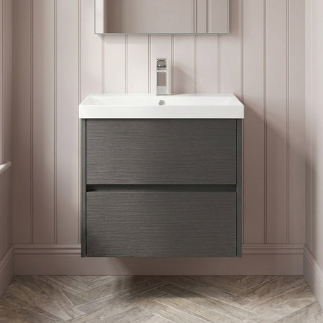 [BFED2204D] Chartley Contemporary 2 Drawer Wall Hung Vanity Unit with Thin Edge Basin, Choice of Size and Colour - Silo