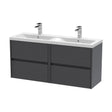 [BFED2204F] Chartley Contemporary 4 Drawer Wall Hung Vanity Unit with Double Basin, Graphite Grey Woodgrain, 1200mm - Cutout