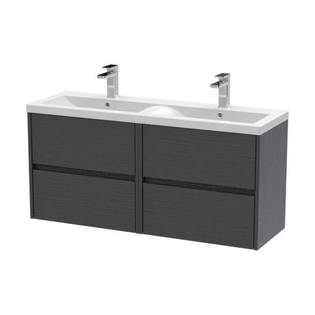 [BFED2204F] Chartley Contemporary 4 Drawer Wall Hung Vanity Unit with Double Basin, Graphite Grey Woodgrain, 1200mm - Cutout