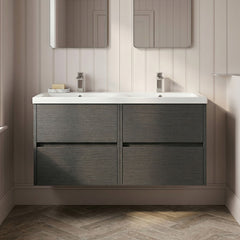 [BFED2204F] Chartley Contemporary 4 Drawer Wall Hung Vanity Unit with Double Basin, 1200mm, Choice of Colour - Silo
