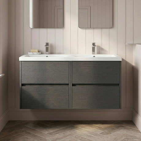 [BFED2204F] Chartley Contemporary 4 Drawer Wall Hung Vanity Unit with Double Basin, 1200mm, Choice of Colour - Silo
