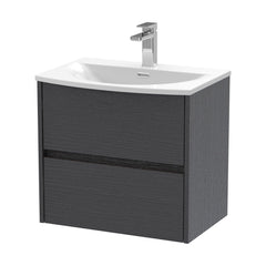 [BFED2204G] Chartley Contemporary 2 Drawer Wall Hung Vanity Unit with Curved Basin, Choice of Size and Colour - Cutout