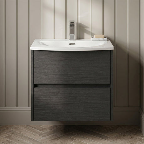 [BFED2204G] Chartley Contemporary 2 Drawer Wall Hung Vanity Unit with Curved Basin, Choice of Size and Colour - Silo