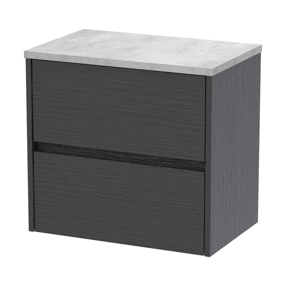 [BFED2204LBG] Chartley Contemporary 2 Drawer Wall Hung Vanity Unit with Laminate Worktop, Graphite Grey Woodgrain, 600mm - Cutout