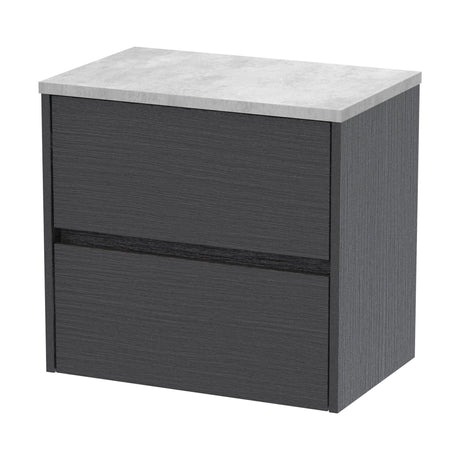 [BFED2204LBG] Chartley Contemporary 2 Drawer Wall Hung Vanity Unit with Laminate Worktop, Graphite Grey Woodgrain, 600mm - Cutout