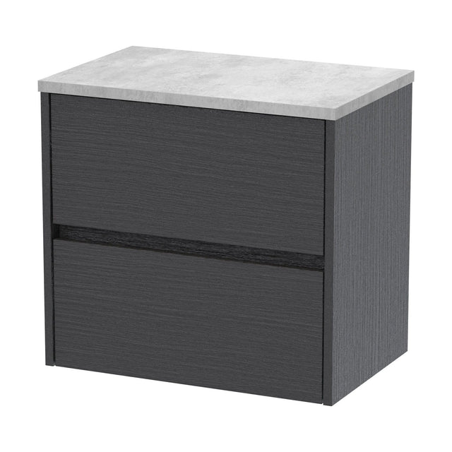 [BFED2204LBG] Chartley Contemporary 2 Drawer Wall Hung Vanity Unit with Laminate Worktop, Graphite Grey Woodgrain, 600mm - Cutout