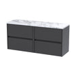 [BFED2204LCM2] Chartley Contemporary 4 Drawer Wall Hung Vanity Unit with Laminate Worktop, Graphite Grey Woodgrain, 1200mm - Cutout