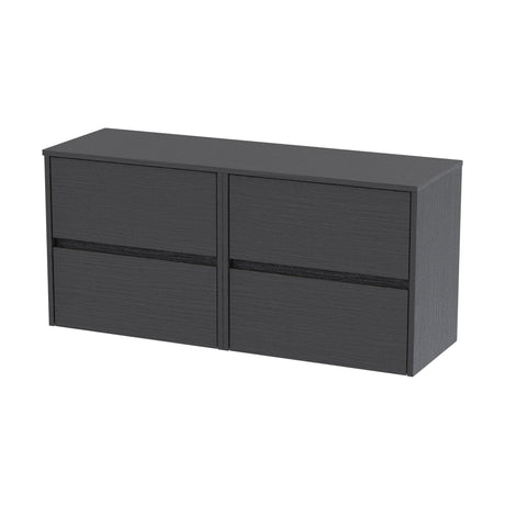 [BFED2204W2] Chartley Contemporary 4 Drawer Handleless Wall Hung Vanity Unit with Worktop, Graphite Grey Woodgrain, 1205mm - Cutout
