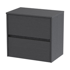 [BFED2204W] Chartley Contemporary 2 Drawer Wall Hung Vanity Unit with Worktop, Graphite Grey Woodgrain, 600mm - Cutout