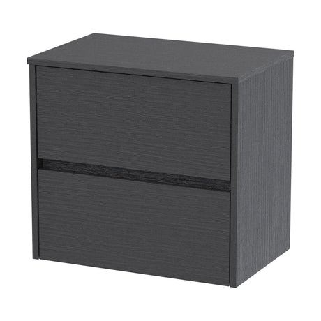 [BFED2204W] Chartley Contemporary 2 Drawer Wall Hung Vanity Unit with Worktop, Graphite Grey Woodgrain, 600mm - Cutout