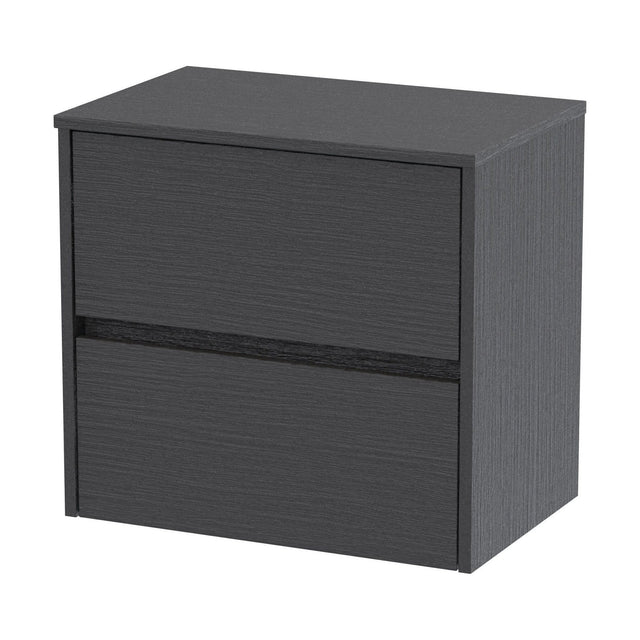 [BFED2204W] Chartley Contemporary 2 Drawer Wall Hung Vanity Unit with Worktop, Graphite Grey Woodgrain, 600mm - Cutout