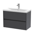 [BFED2206A] Square Wall Hung 2 Drawer Vanity Unit & Ceramic Basin, 800mm - Woodgrain Graphite Grey - Cutout