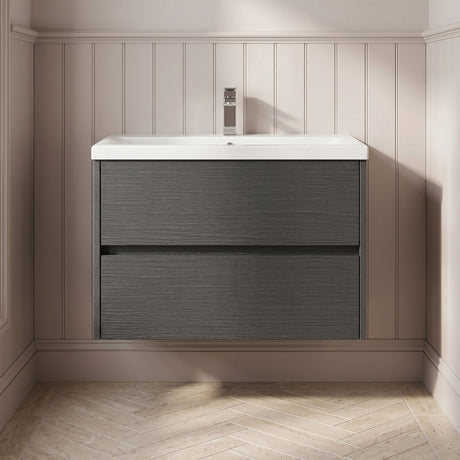 [BFED2206A] Chartley Square Wall Hung 2 Drawer Vanity Unit & Ceramic Basin, 800mm, Choice of Finish - Silo