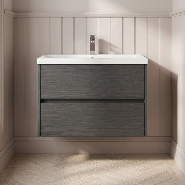 [BFED2206A] Chartley Square Wall Hung 2 Drawer Vanity Unit & Ceramic Basin, 800mm, Choice of Finish - Silo