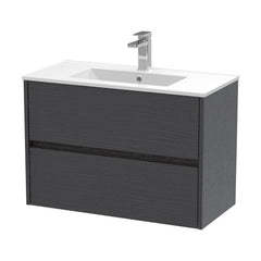 [BFED2206B] Chartley Contemporary 2 Drawer Wall Hung Vanity Unit with Minimalist Basin, Choice of Size and Colour - Cutout
