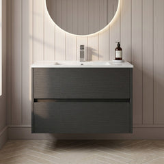 [BFED2206B] Chartley Contemporary 2 Drawer Wall Hung Vanity Unit with Minimalist Basin, Choice of Size and Colour - Silo