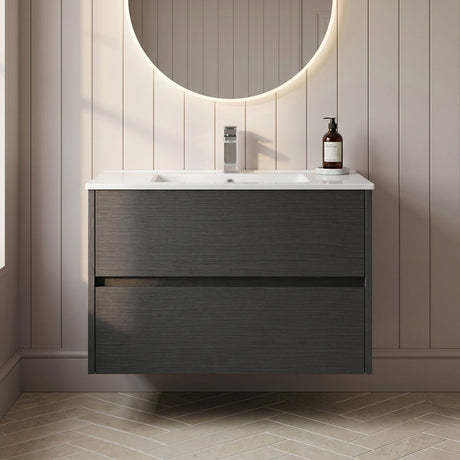 [BFED2206B] Chartley Contemporary 2 Drawer Wall Hung Vanity Unit with Minimalist Basin, Choice of Size and Colour - Silo