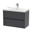[BFED2206D] Chartley Contemporary 2 Drawer Wall Hung Vanity Unit with Thin Edge Basin, Graphite Grey Woodgrain, 800mm - Cutout