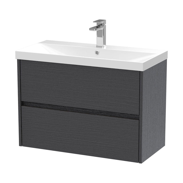[BFED2206D] Chartley Contemporary 2 Drawer Wall Hung Vanity Unit with Thin Edge Basin, Graphite Grey Woodgrain, 800mm - Cutout