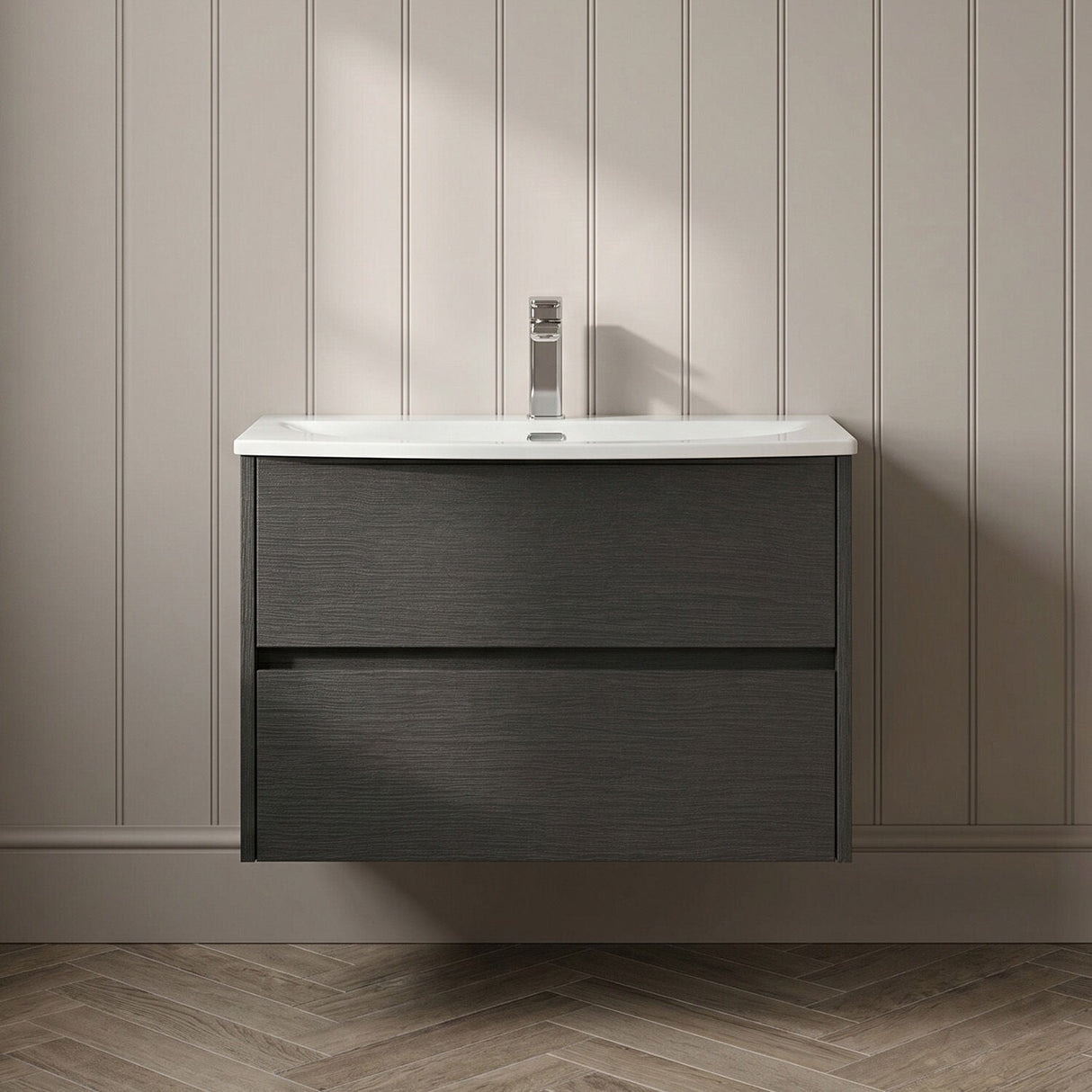 [BFED2206G] Chartley Contemporary 2 Drawer Wall Hung Vanity Unit with Curved Basin, Choice of Size and Colour - Silo