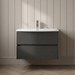 [BFED2206G] Chartley Contemporary 2 Drawer Wall Hung Vanity Unit with Curved Basin, Choice of Size and Colour - Silo