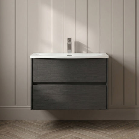 [BFED2206G] Chartley Contemporary 2 Drawer Wall Hung Vanity Unit with Curved Basin, Choice of Size and Colour - Silo