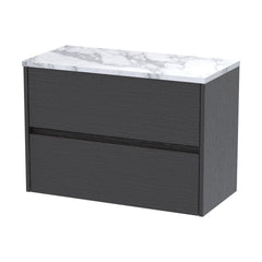 [BFED2206LCM] Chartley Contemporary 2 Drawer Wall Hung Vanity Unit with Laminate Worktop, Graphite Grey Woodgrain, 800mm - Cutout
