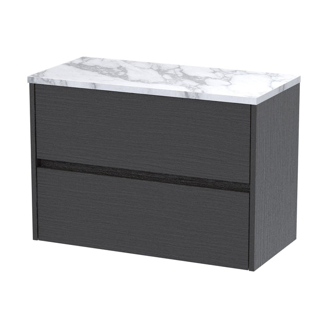 [BFED2206LCM] Chartley Contemporary 2 Drawer Wall Hung Vanity Unit with Laminate Worktop, Graphite Grey Woodgrain, 800mm - Cutout