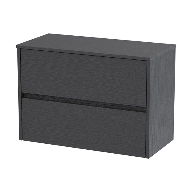 [BFED2206W] Chartley Contemporary 2 Drawer Wall Hung Vanity Unit with Worktop, Graphite Grey Woodgrain, 800mm - Cutout