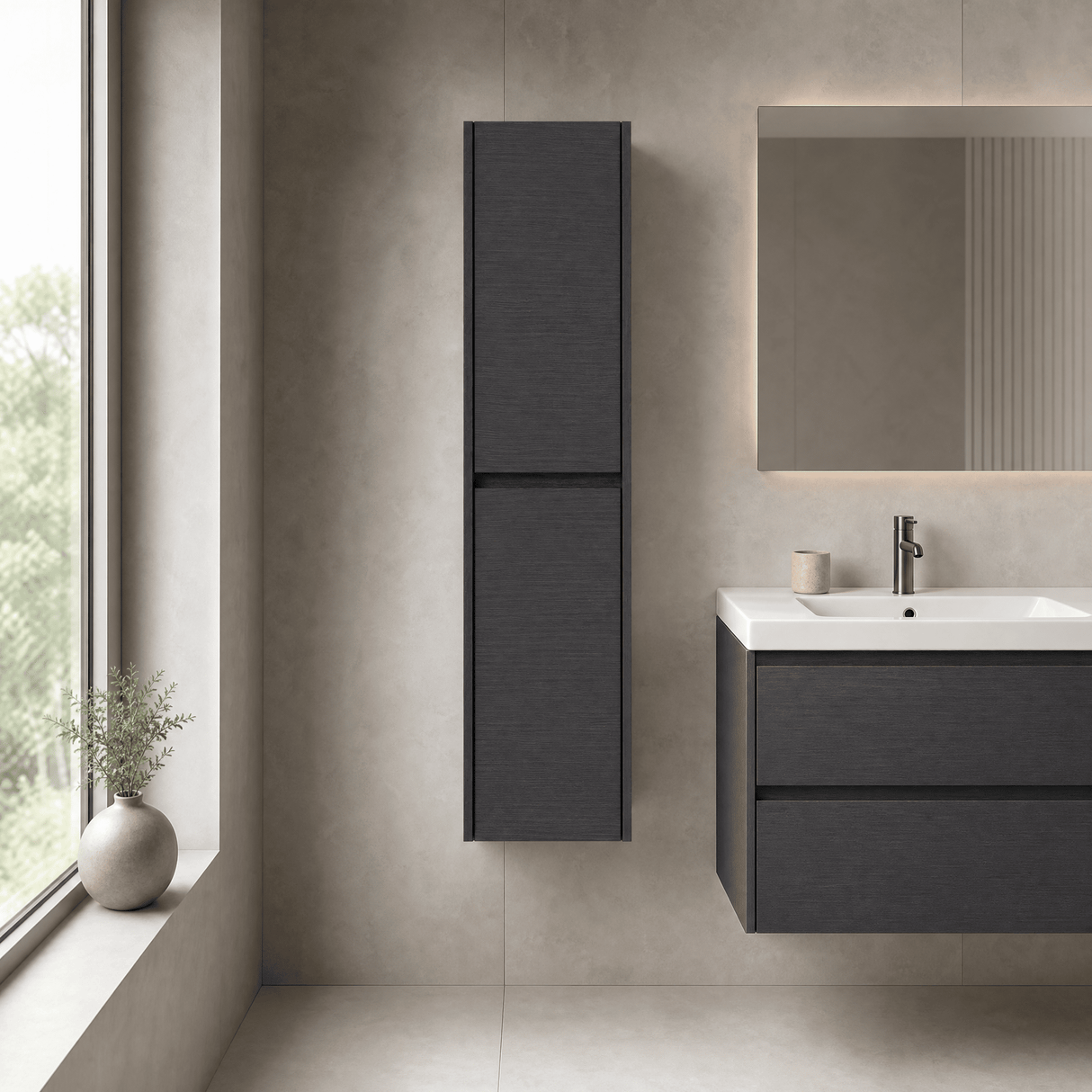 [BFED2262] Chartley Square Wall Hung 2 Door Tall Bathroom Unit, 350mm, Choice of Finish