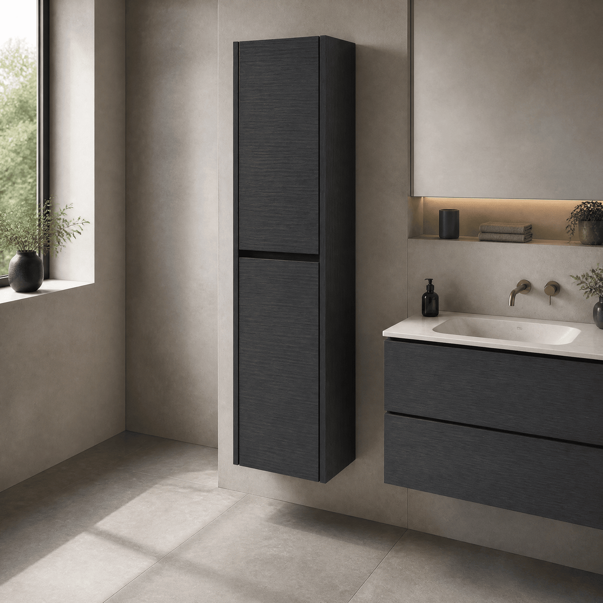 [BFED2262] Chartley Square Wall Hung 2 Door Tall Bathroom Unit, 350mm, Choice of Finish