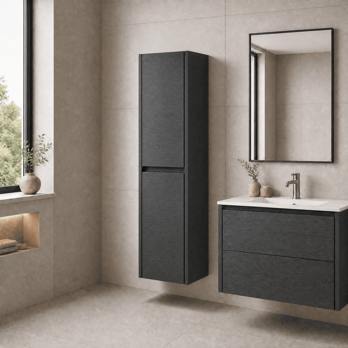[BFED2262] Chartley Square Wall Hung 2 Door Tall Bathroom Unit, 350mm, Choice of Finish