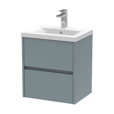 [BFED2302A] Square Wall Hung 2 Drawer Vanity Unit & Ceramic Basin, 500mm - Matt Coastal Grey - Cutout