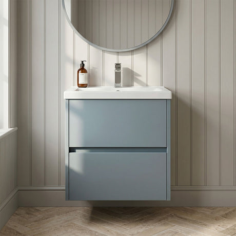 [BFED2302A] Chartley Edge Square Wall Hung 2 Drawer Vanity Unit & Ceramic Basin, 500mm, Choice of Finish - Silo
