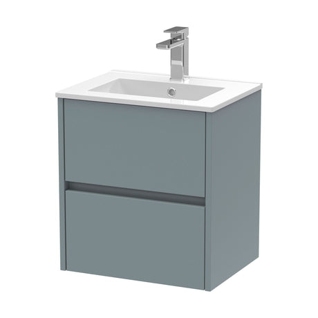 [BFED2302B] Chartley Contemporary 2 Drawer Wall Hung Vanity Unit with Minimalist Basin, Coastal Grey, 500mm - Cutout