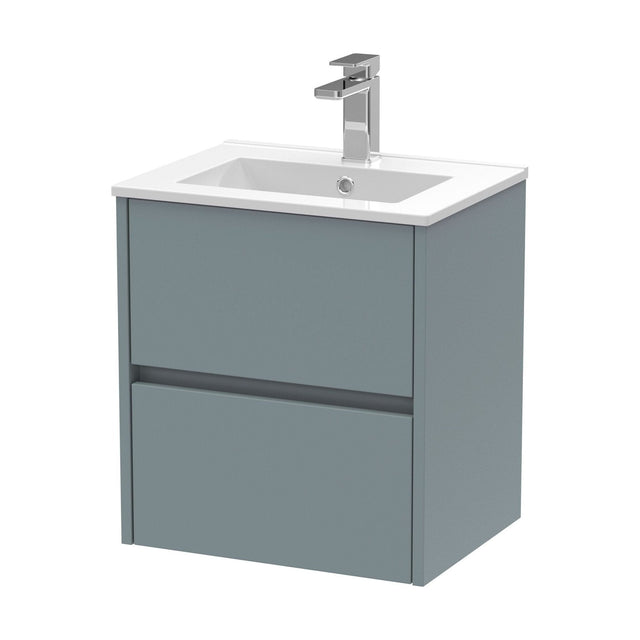 [BFED2302B] Chartley Contemporary 2 Drawer Wall Hung Vanity Unit with Minimalist Basin, Coastal Grey, 500mm - Cutout