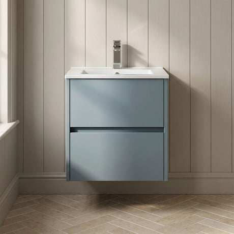[BFED2302B] Chartley Contemporary 2 Drawer Wall Hung Vanity Unit with Minimalist Basin, Choice of Size and Colour - Silo