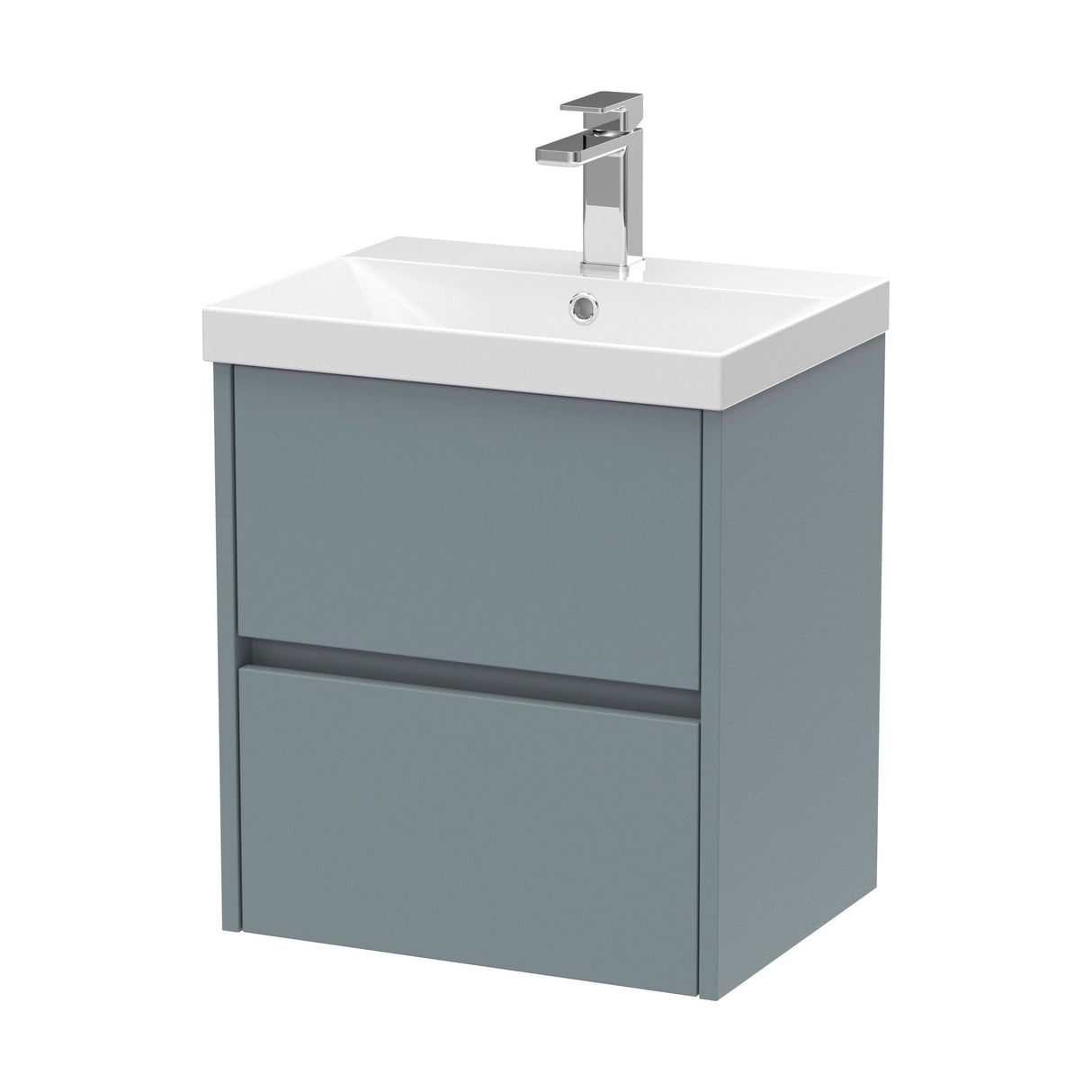 [BFED2302D] Chartley Contemporary 2 Drawer Wall Hung Vanity Unit with Thin Edge Basin, Coastal Grey, 500mm - Cutout