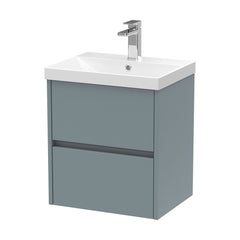[BFED2302D] Chartley Contemporary 2 Drawer Wall Hung Vanity Unit with Thin Edge Basin, Coastal Grey, 500mm - Cutout
