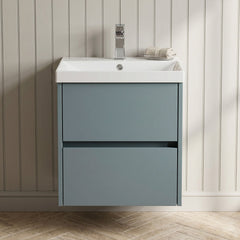 [BFED2302D] Chartley Contemporary 2 Drawer Wall Hung Vanity Unit with Thin Edge Basin, Choice of Size and Colour - Silo