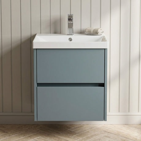 [BFED2302D] Chartley Contemporary 2 Drawer Wall Hung Vanity Unit with Thin Edge Basin, Choice of Size and Colour - Silo