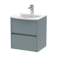 [BFED2302G] Chartley Contemporary 2 Drawer Wall Hung Vanity Unit with Curved Basin, Coastal Grey, 500mm - Cutout