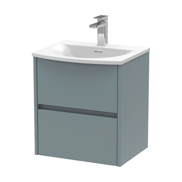 [BFED2302G] Chartley Contemporary 2 Drawer Wall Hung Vanity Unit with Curved Basin, Coastal Grey, 500mm - Cutout