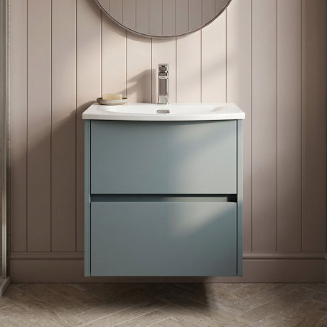 [BFED2302G] Chartley Contemporary 2 Drawer Wall Hung Vanity Unit with Curved Basin, Choice of Size and Colour - Silo