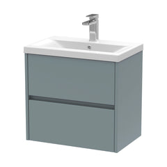 [BFED2304A] Square Wall Hung 2 Drawer Vanity Unit & Ceramic Basin, 600mm - Matt Coastal Grey - Cutout
