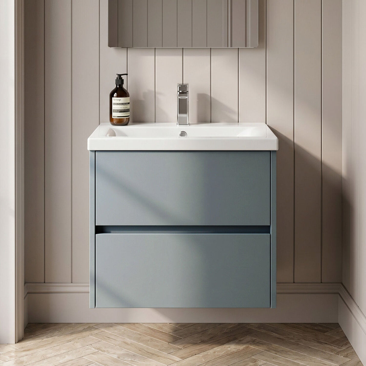 [BFED2304A] Chartley Square Wall Hung 2 Drawer Vanity Unit & Ceramic Basin, 600mm, Choice of Finish - Silo