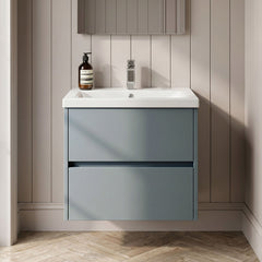 [BFED2304A] Chartley Square Wall Hung 2 Drawer Vanity Unit & Ceramic Basin, 600mm, Choice of Finish - Silo
