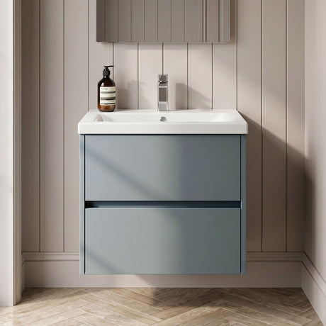 [BFED2304A] Chartley Square Wall Hung 2 Drawer Vanity Unit & Ceramic Basin, 600mm, Choice of Finish - Silo